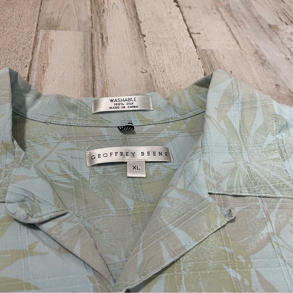 GEOFFREY‎ BEENE Mens XL Tropical Leaf Print Short Sleeve Silk Button Up Shirt - Picture 4 of 9